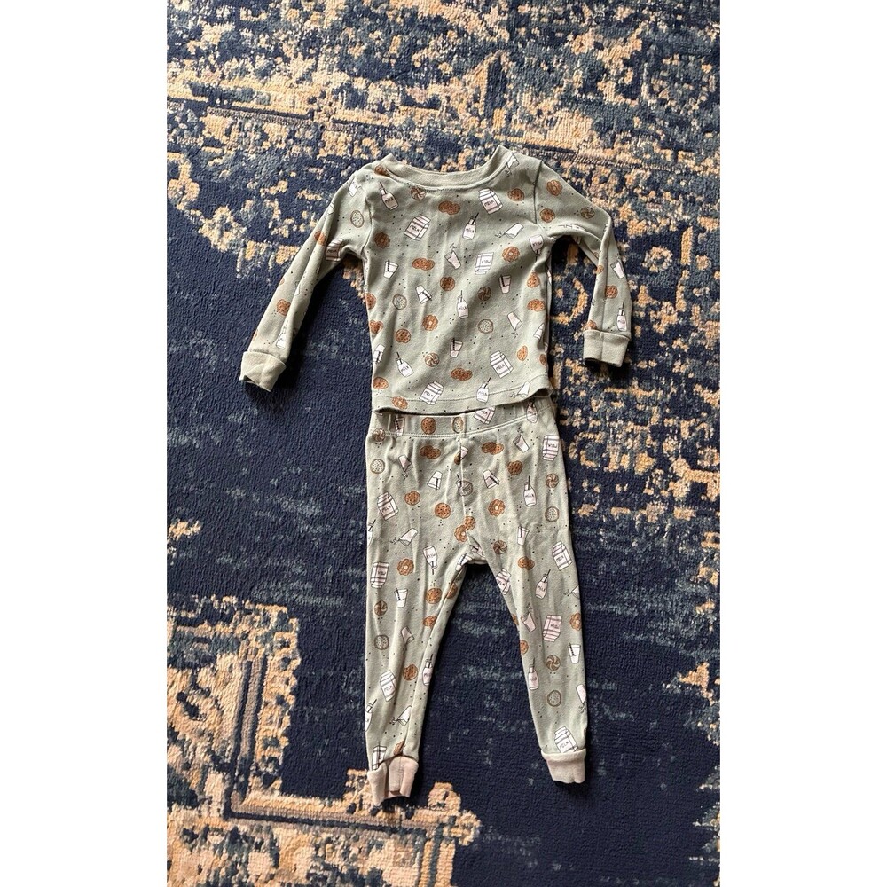 Girls 18M Sage Green Milk & Cookies 2-Piece Cotton Pajama Set